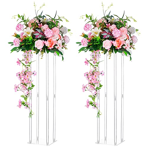 Nuptio Wedding Centerpieces Acrylic Vases 2 Pcs 315 inch Tall Flower Vase Flowers Stand for Party Tables Decorations Elegant Bulk Weddings Decoration Table Geometric Centerpiece Stands - Image 1