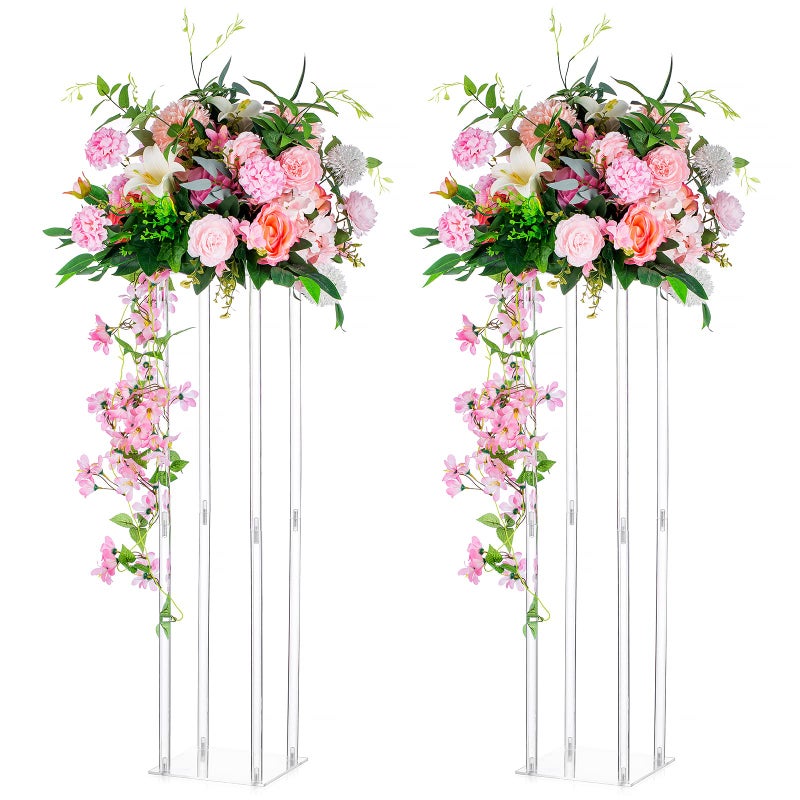 Nuptio Wedding Centerpieces Acrylic Vases 2 Pcs 315 inch Tall Flower Vase Flowers Stand for Party Tables Decorations Elegant Bulk Weddings Decoration Table Geometric Centerpiece Stands - Image 2