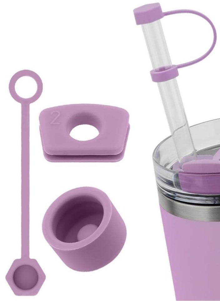 اس تي ان طقم مانع تسرب السيليكون لأكواب ستانلي - مجموعة ملحقات الأكواب سعة 30 أونصة و40 أونصة - يتضمن غطاء ماصة، وسدادة تسرب للغطاء، ومانع تسرب مربع - متوافق مع ستانلي كوينشر H2.0 فلو ستيت - أرجواني - Image 1