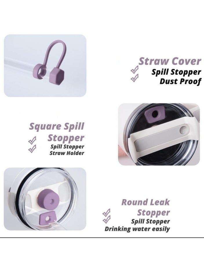 اس تي ان طقم مانع تسرب السيليكون لأكواب ستانلي - مجموعة ملحقات الأكواب سعة 30 أونصة و40 أونصة - يتضمن غطاء ماصة، وسدادة تسرب للغطاء، ومانع تسرب مربع - متوافق مع ستانلي كوينشر H2.0 فلو ستيت - أرجواني - Image 4