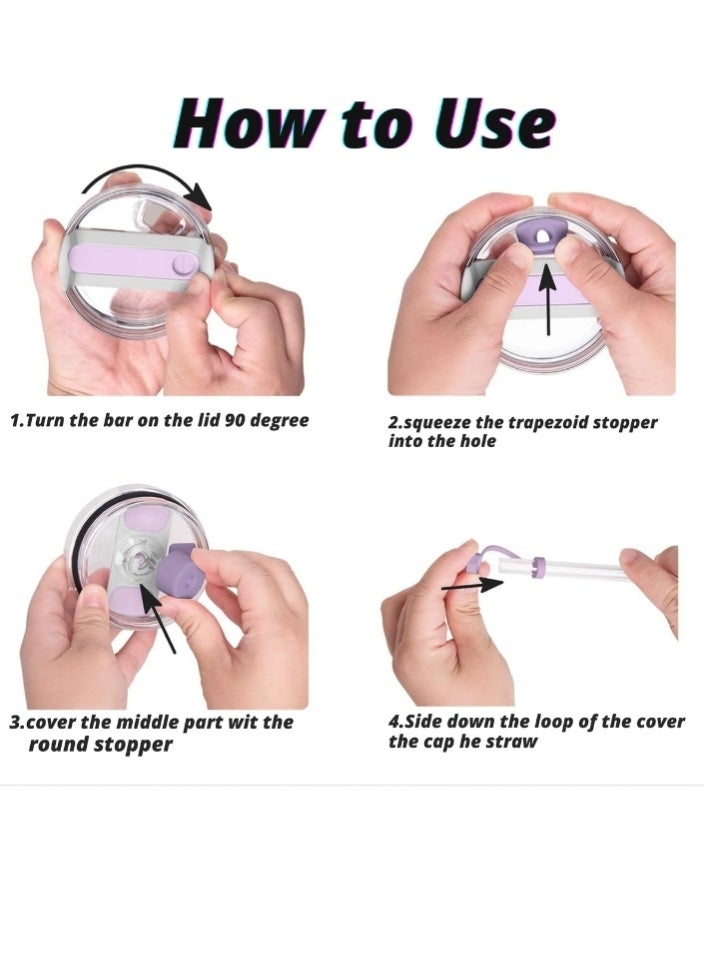 اس تي ان طقم مانع تسرب السيليكون لأكواب ستانلي - مجموعة ملحقات الأكواب سعة 30 أونصة و40 أونصة - يتضمن غطاء ماصة، وسدادة تسرب للغطاء، ومانع تسرب مربع - متوافق مع ستانلي كوينشر H2.0 فلو ستيت - أرجواني - Image 3