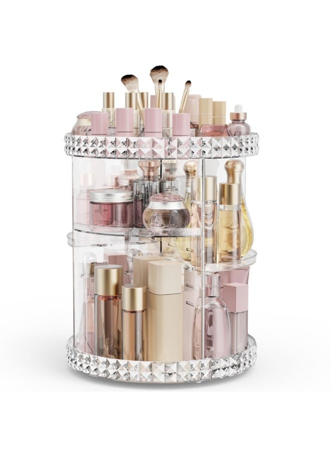 منظم مستحضرات تجميل شفاف دوّار 360° متعدد الطبقات – صندوق تخزين مكياج بسعة كبيرة وتصميم أنيق - Image 2