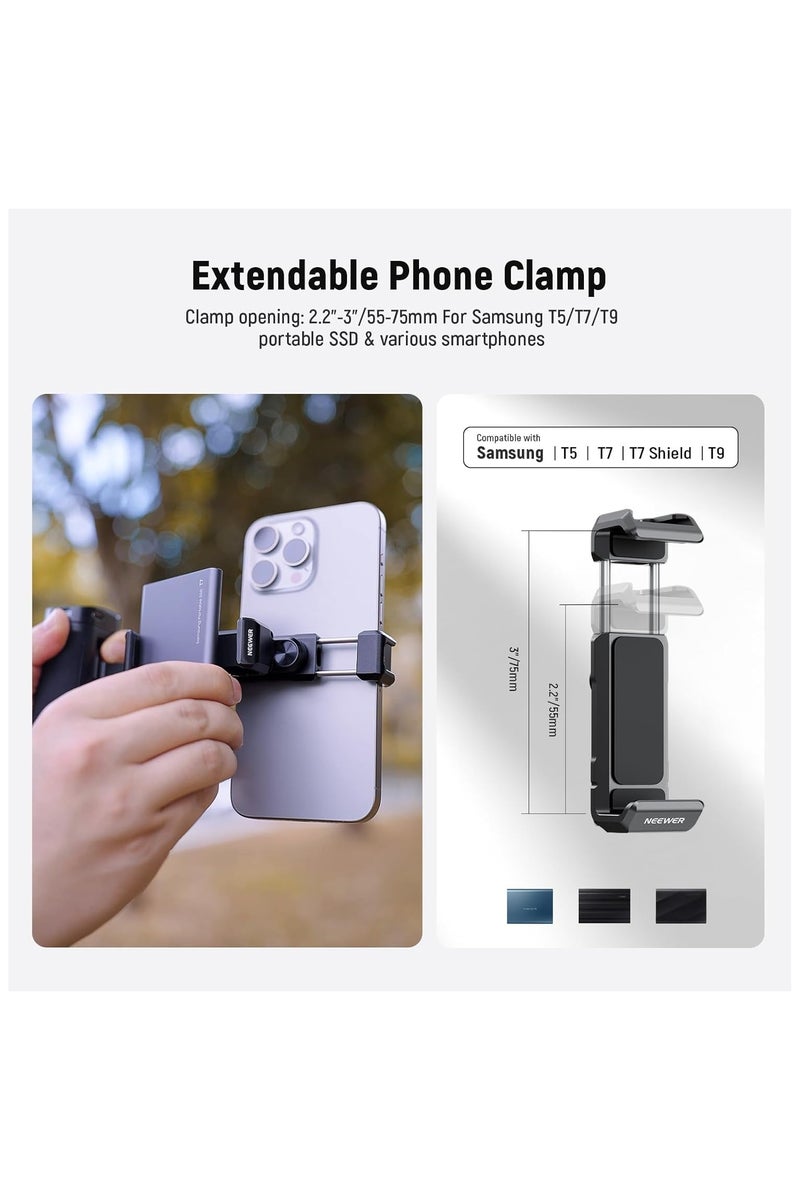 NEEWER Bluetooth Wireless Handle with Phone Clamp and SSD Clamp – Hand Grip Control for Smartphone Filming, Vlogging & Live Streaming - Image 3