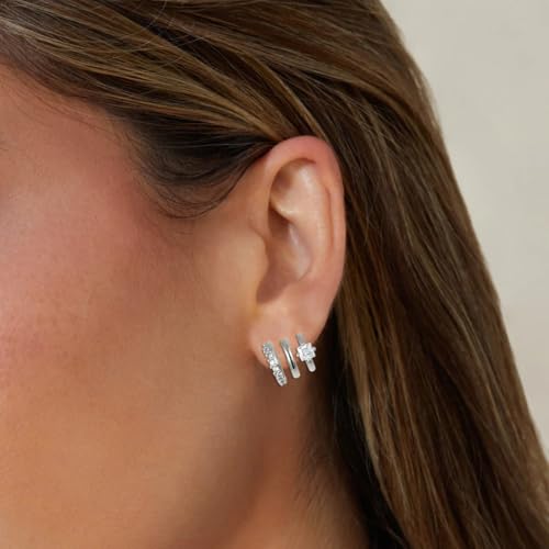 Obidos 14K Gold Plated Illusion Stud Earrings for Women | Triple Huggie Hoop Earrings for One Hole - Image 3