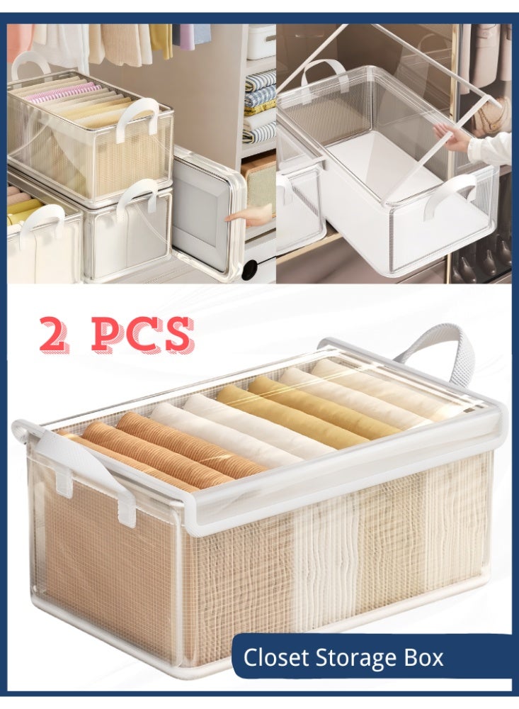 BESTPEAK 2 Pcs Foldable Closet Storage Organizer with Clear Lid and Window, Dust Proof Attic Fabric Storage Box, Foldable Closet Storage Bins with Durable Handles, Wardrobe Clothes Organizer with Lid, Storage Basket for Seasonal Garment Organizer for Home, Closet, Office - Image 1