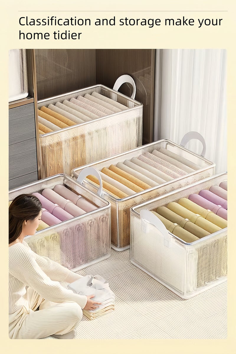 BESTPEAK 2 Pcs Foldable Closet Storage Organizer with Clear Lid and Window, Dust Proof Attic Fabric Storage Box, Foldable Closet Storage Bins with Durable Handles, Wardrobe Clothes Organizer with Lid, Storage Basket for Seasonal Garment Organizer for Home, Closet, Office - Image 3