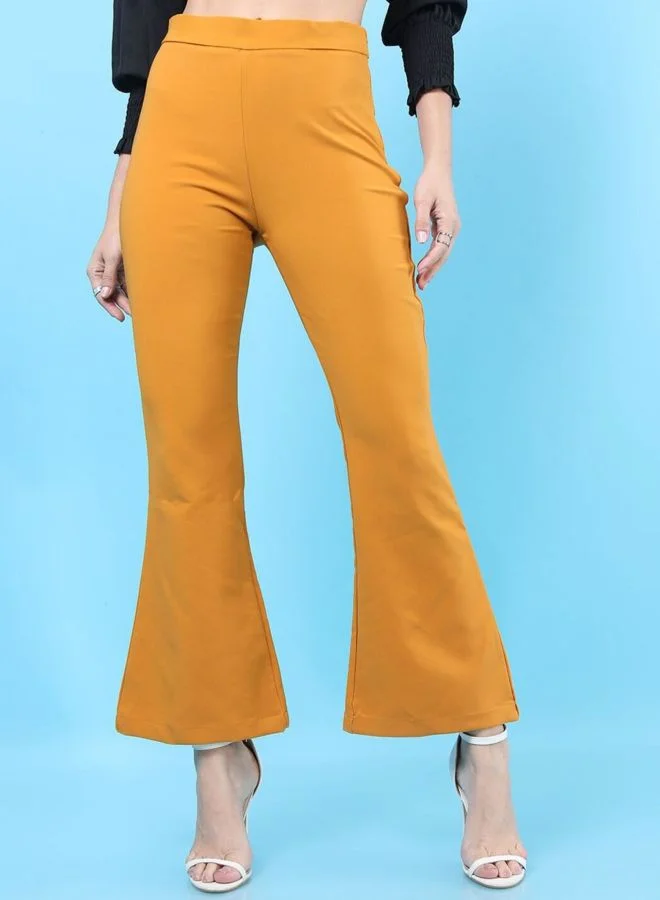 Women Flared Solid High Rise Pant