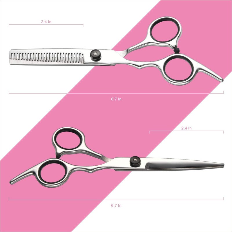 Fcysy Hair Cutting Scissors Thinning Shears- Professional Barber Sharp Hair Scissors Hairdressing Shears Kit with Haircut Accessories in Leather Case for Cutting Styling Hair for Women Men Pet- 7 Pcs - Image 2