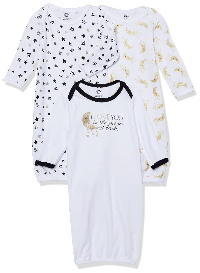 Yoga Sprout Yoga Sprout Cotton Gowns, 3 Pack, Metallic Moon, 0-6 Months - Image 1
