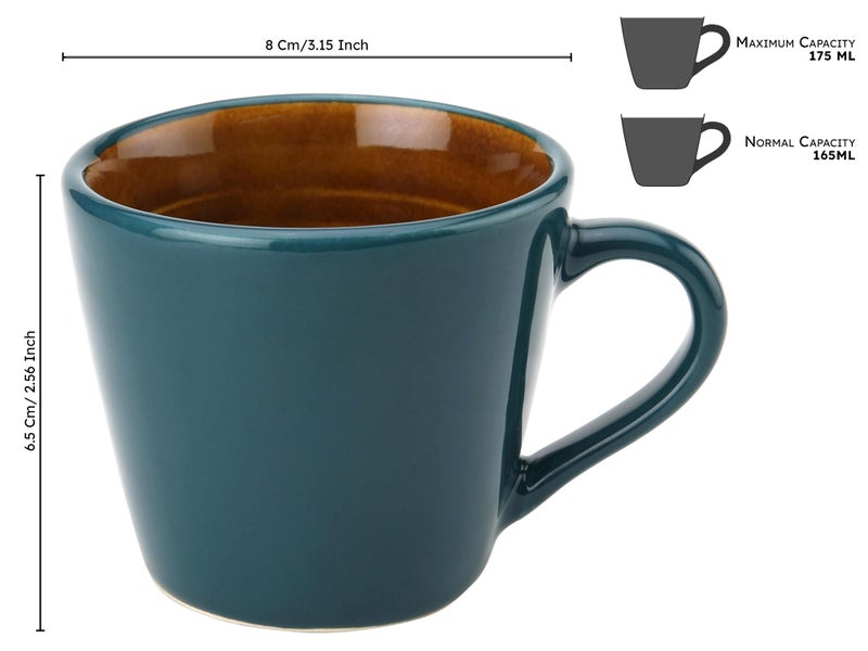 Bodhi House Handcrafted Ceramic Tea Cup Set of 4 Pieces (175 Ml), Stoneware Coffee Mug, Microwave Safe Small Tea Cup, Glossy Finish, Ideal for Daily use, Casual Gatherings and Gifting, Cyan - Image 2