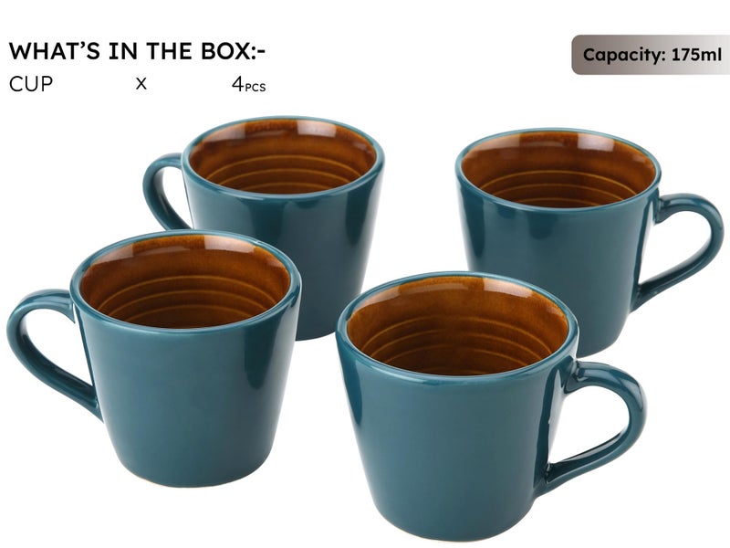 Bodhi House Handcrafted Ceramic Tea Cup Set of 4 Pieces (175 Ml), Stoneware Coffee Mug, Microwave Safe Small Tea Cup, Glossy Finish, Ideal for Daily use, Casual Gatherings and Gifting, Cyan - Image 3
