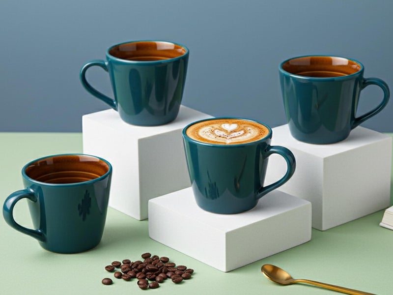 Bodhi House Handcrafted Ceramic Tea Cup Set of 4 Pieces (175 Ml), Stoneware Coffee Mug, Microwave Safe Small Tea Cup, Glossy Finish, Ideal for Daily use, Casual Gatherings and Gifting, Cyan - Image 1