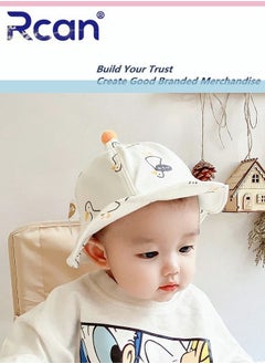 Rcan Kids Cute Cartoon Soft Sun Protection Baby Cap Fisherman's Hat Cotton 1-2 Years Old, Baby Girl, Baby Boy , White  - Image 2