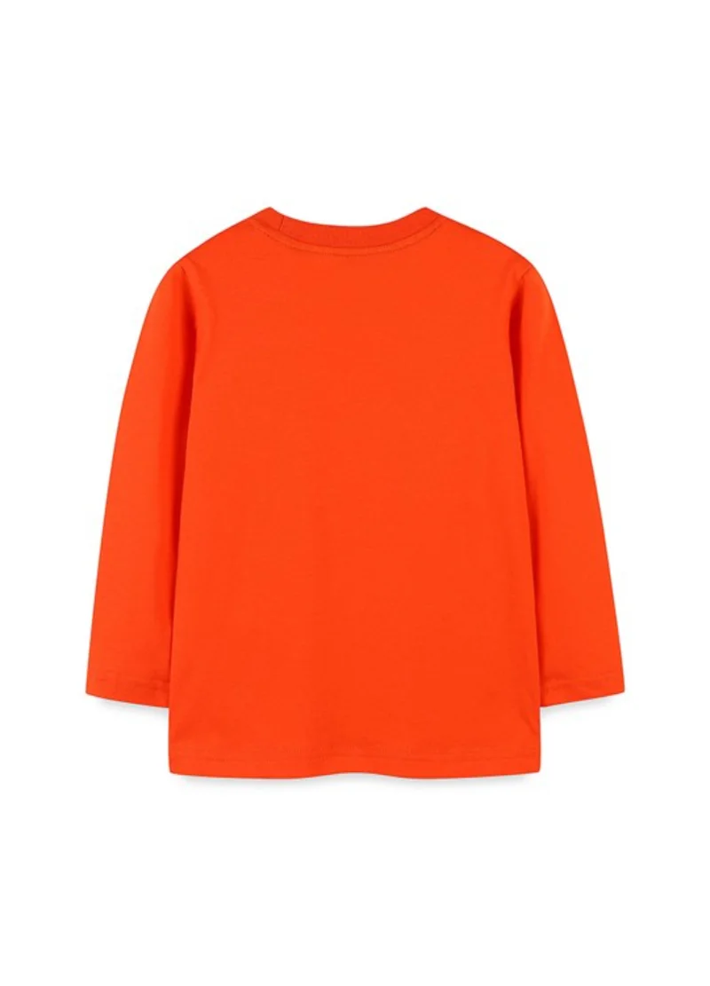 يونيكي Orange Printed Round Neck Cotton T-shirt
