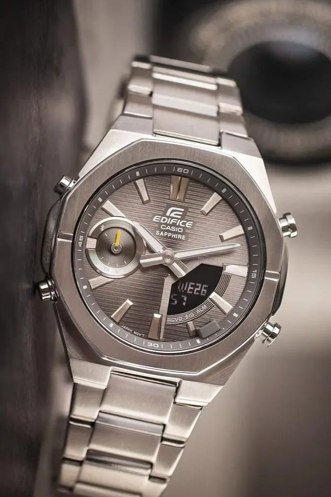 CASIO ساعة أنالوج-ديجيتال متصلة بلوتوث ECB-S10D-8A من الفولاذ المقاوم للصدأ، زجاج ياقوتي، مقاومة للماء حتى 100م، ساعة للرجال - Image 3