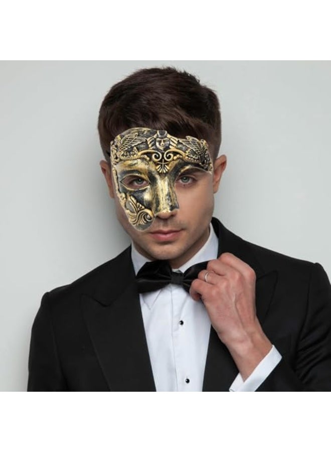Men's Half Face Masquerade Mask, Phantom of the Opera Mask, Roman Warrior Half Face Mask for Ball Carnival Venice Carnival (Bronze) - Image 2