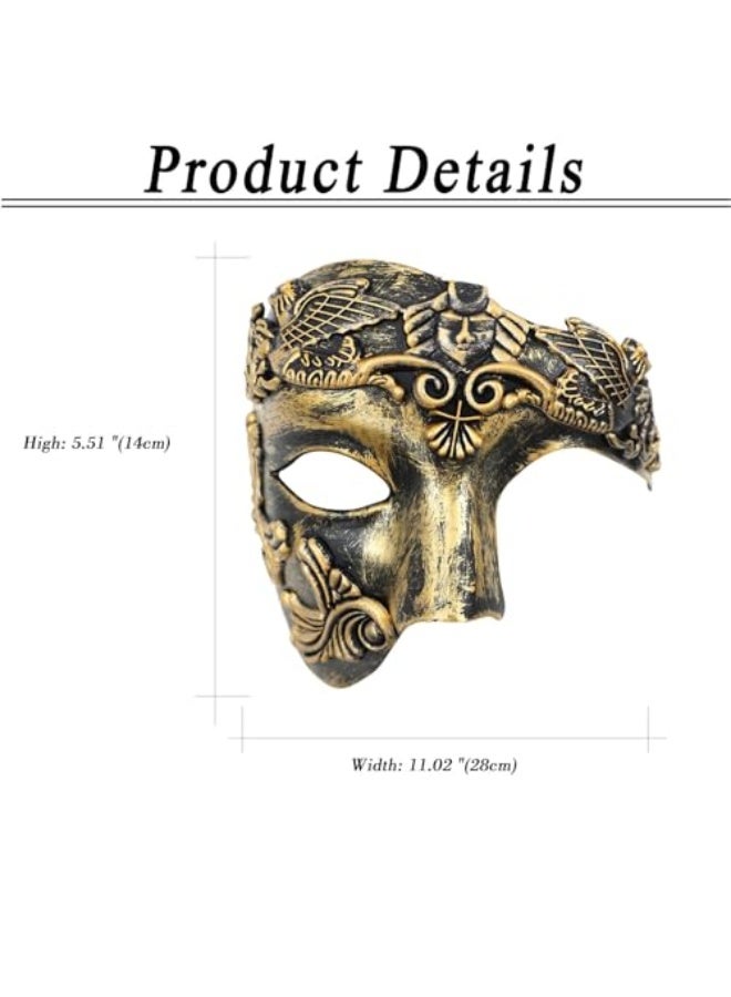 Men's Half Face Masquerade Mask, Phantom of the Opera Mask, Roman Warrior Half Face Mask for Ball Carnival Venice Carnival (Bronze) - Image 3