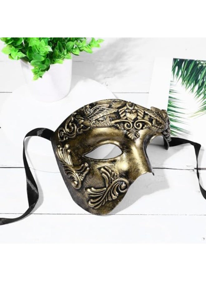 Men's Half Face Masquerade Mask, Phantom of the Opera Mask, Roman Warrior Half Face Mask for Ball Carnival Venice Carnival (Bronze) - Image 4