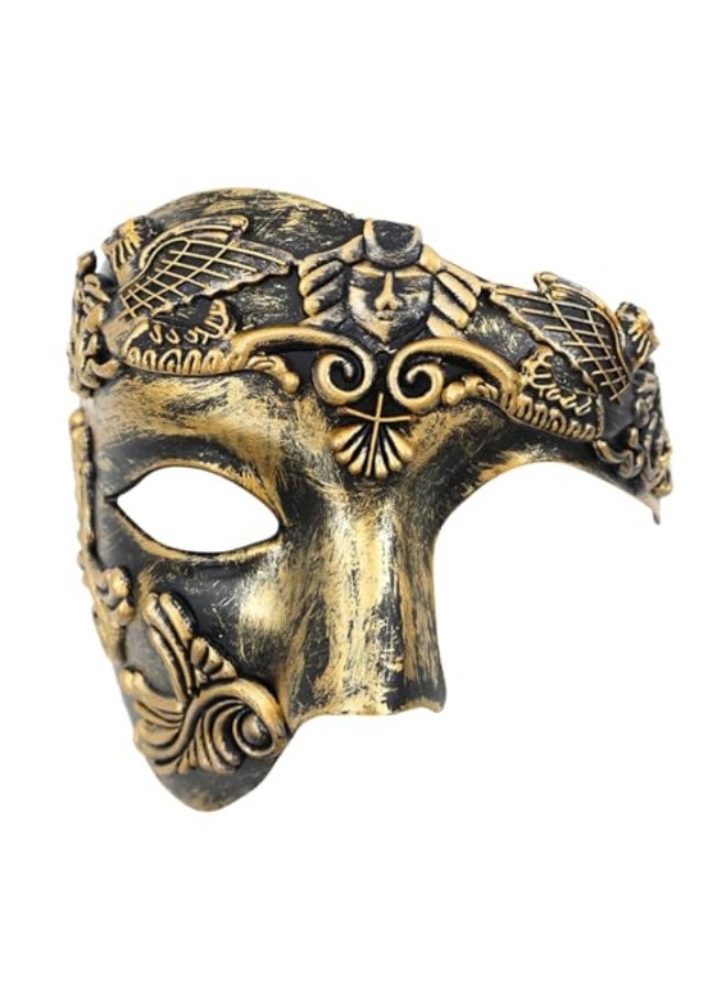 Men's Half Face Masquerade Mask, Phantom of the Opera Mask, Roman Warrior Half Face Mask for Ball Carnival Venice Carnival (Bronze) - Image 1