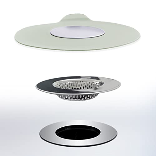 Seatery 2PCS Bathtub Stopper Hair Catcher Kit, Bathtub Drain Strainer, Tub Stopper Plug Cover, Sink Filter, Silicone Drain Stopper for Bathroom, Laundry (Grey) - Image 1