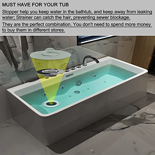 Seatery 2PCS Bathtub Stopper Hair Catcher Kit, Bathtub Drain Strainer, Tub Stopper Plug Cover, Sink Filter, Silicone Drain Stopper for Bathroom, Laundry (Grey) - Image 2