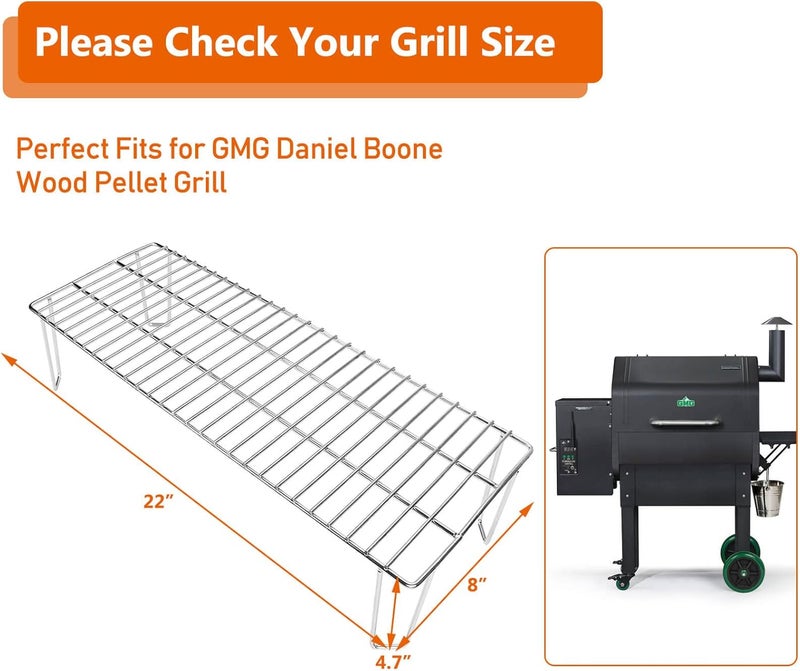 GRISUN Grill Warming Rack for Green Mountain Daniel Boone Pellet Grill, Stainless Steel Upper Rack, Heavy-Duty Grill Rack Accessories, Replacement for GMG-6008, Silver - Image 2