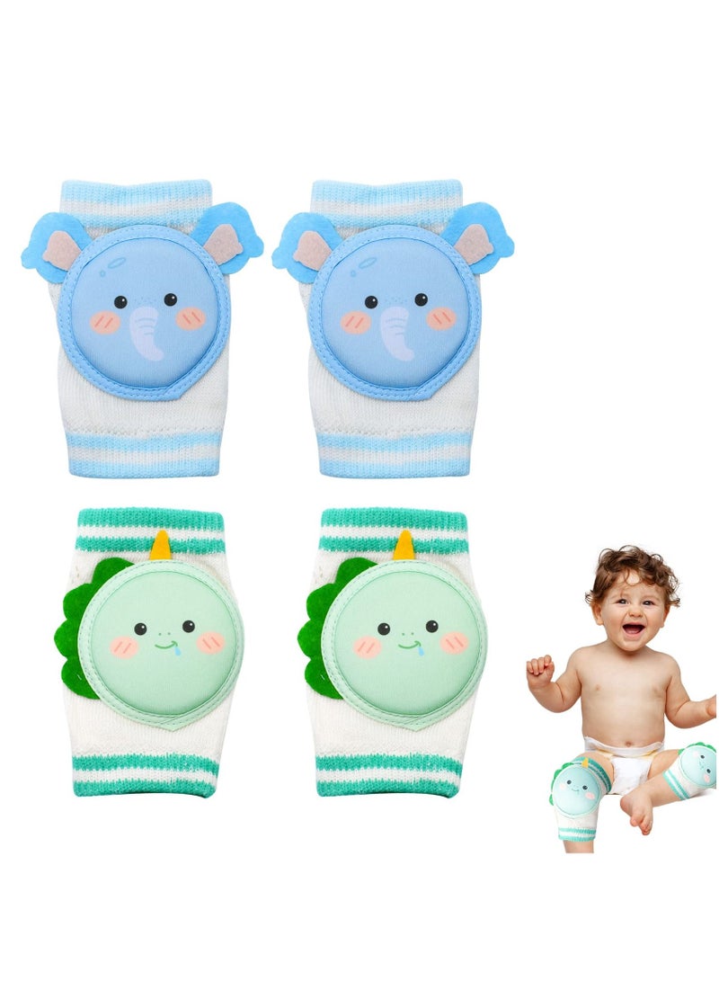 KASTWAVE Baby Knee Pads for Crawling, 2 Pairs Baby Knee Protectors Breathable Crawling Knee Pads with Sponge Pad, Anti-Slip Knee Pads Leg Warmers Protective Cover for Unisex Babies, elephant and dinosaur - Image 1