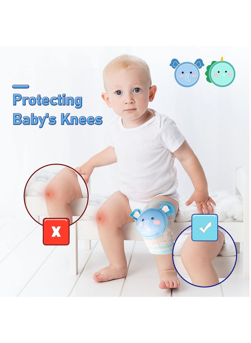 KASTWAVE Baby Knee Pads for Crawling, 2 Pairs Baby Knee Protectors Breathable Crawling Knee Pads with Sponge Pad, Anti-Slip Knee Pads Leg Warmers Protective Cover for Unisex Babies, elephant and dinosaur - Image 2