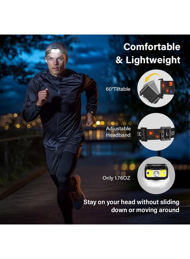 SHENGHUI Headlamp Flashlight, 1200 Lumen Ultra-Light Bright LED Rechargeable Headlight with White Red Light,2-Pack Waterproof Motion Sensor Head Lamp,8 Mode for Outdoor Camping Running Hiking Fishing - Image 5