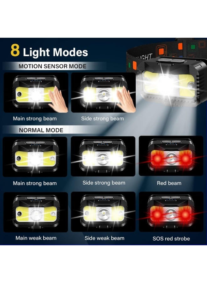 SHENGHUI Headlamp Flashlight, 1200 Lumen Ultra-Light Bright LED Rechargeable Headlight with White Red Light,2-Pack Waterproof Motion Sensor Head Lamp,8 Mode for Outdoor Camping Running Hiking Fishing - Image 4