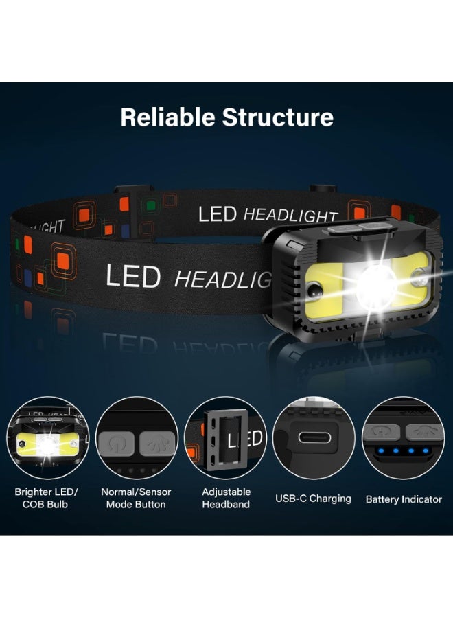 SHENGHUI Headlamp Flashlight, 1200 Lumen Ultra-Light Bright LED Rechargeable Headlight with White Red Light,2-Pack Waterproof Motion Sensor Head Lamp,8 Mode for Outdoor Camping Running Hiking Fishing - Image 2