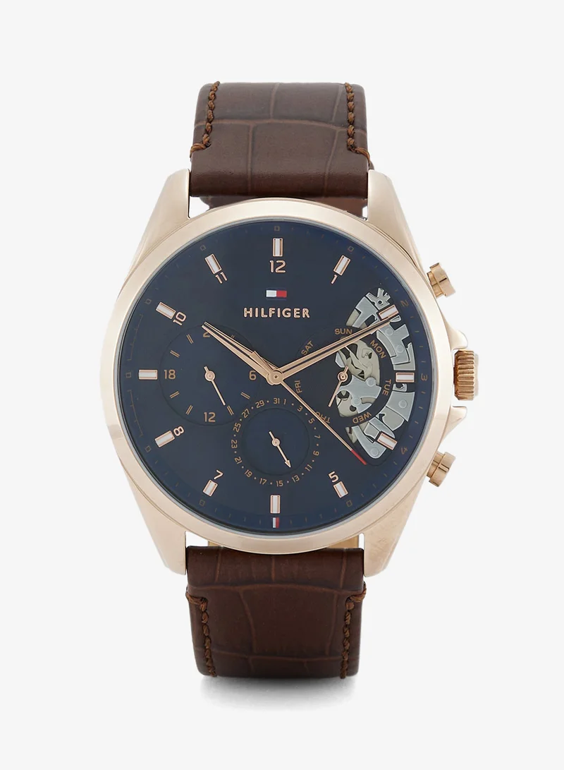 Analogue Multifunction Quartz Watch with Leather Strap