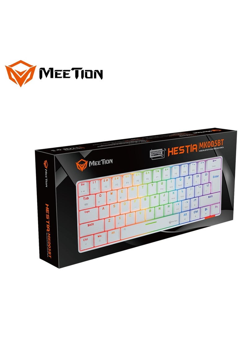 MEETION MK005BT Classic Style Dual Mode Bluetooth 60 Gaming Keyboard Ergonomic Design, Double Injection Processing, Mechanical Gaming Keyboard White - Image 1