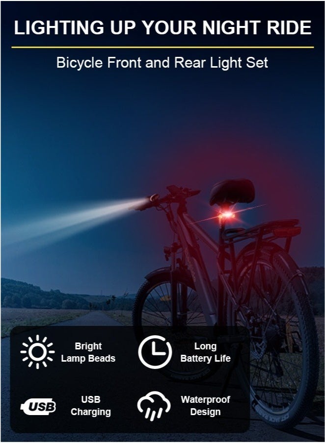 Bukela Bike Lights Set,Super Bright USB Rechargeable Headlight and Rear Taillights with Many Lighting Modes,Waterproof,Easy To Fit,Bicycle Lights Set for Night Cycling Road Mountain Riding - Image 4