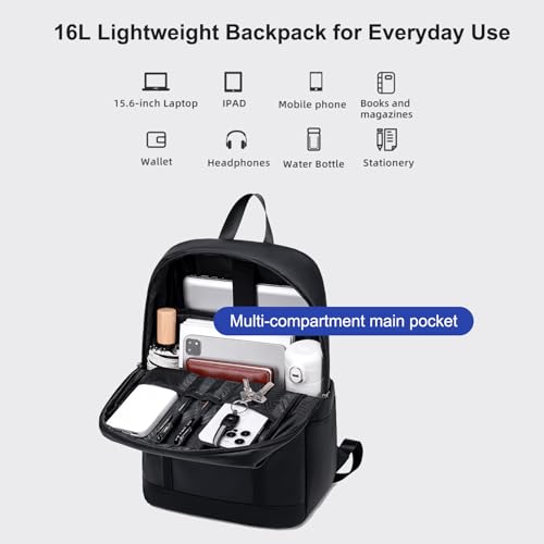 GOLDEN WOLF Slim Laptop Backpack for Men Women 16L Medium Size Lightweight Daily Office College Laptop Bag for 15.6-inch Laptop Water-resistant 3 Zipper Pockets - Image 2
