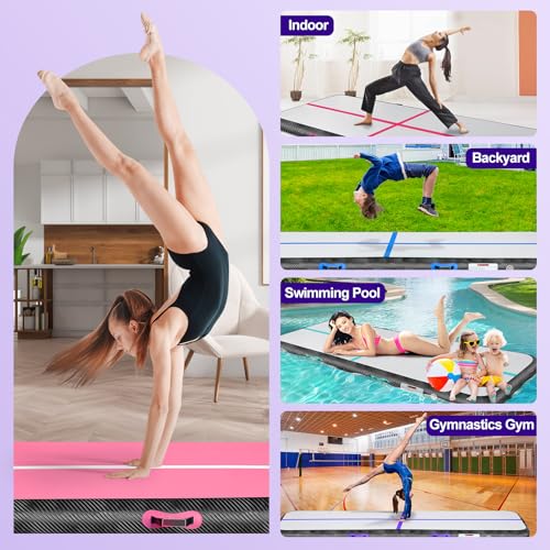 BCGA Inflatable Gymnastics Mat 10ft/13ft/16ft/20ft/ Air Tumbling Track Mats 4/8 inches Thick for Home Use/Training/Cheerleading/Yoga/Water with Pump 10ft x 3.3ft x 4inch Purple Black - Image 3