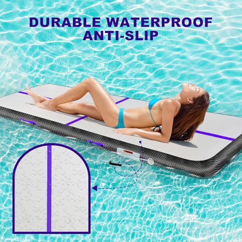 BCGA Inflatable Gymnastics Mat 10ft/13ft/16ft/20ft/ Air Tumbling Track Mats 4/8 inches Thick for Home Use/Training/Cheerleading/Yoga/Water with Pump 10ft x 3.3ft x 4inch Purple Black - Image 2