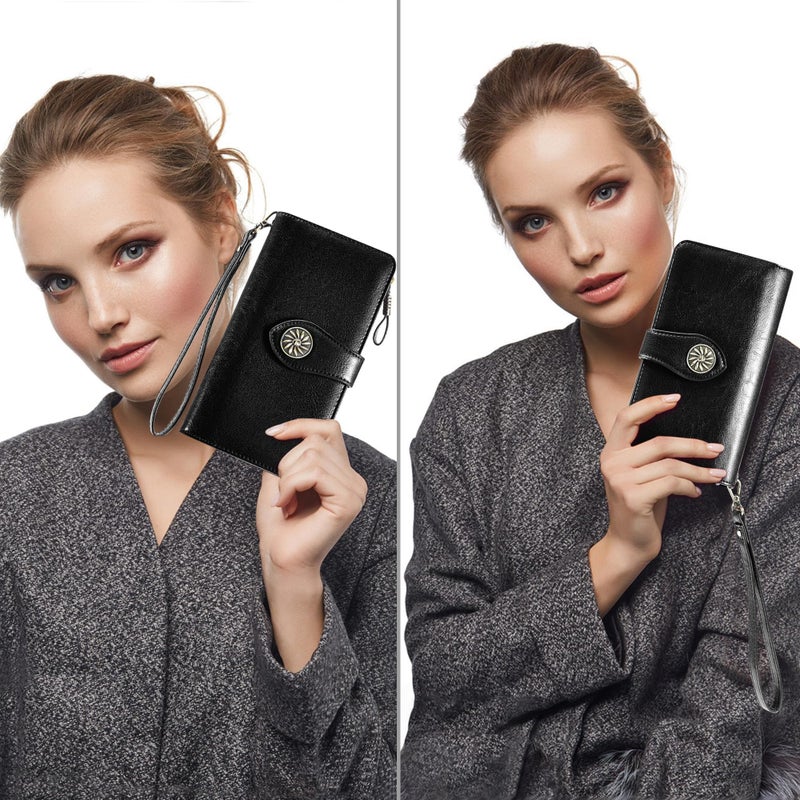 Travelambo Women's Wallet RFID Blocking Wristlet Clutch Purse with Large Capacity & Removable Strap - Image 5