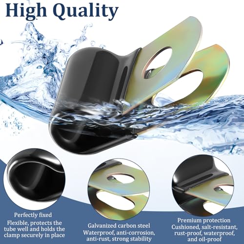 Tandefio 50 Pack Vinyl Coated Cable Clamps Galvanized Steel Cable Metal Wire Rubber Cushioned Insulated Hose Pipe Clamp for Tube Lines Wire Cord Installation(1/4 Inch, 6mm) - Image 3