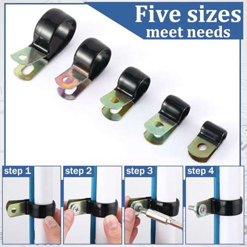 Tandefio 50 Pack Vinyl Coated Cable Clamps Galvanized Steel Cable Metal Wire Rubber Cushioned Insulated Hose Pipe Clamp for Tube Lines Wire Cord Installation(1/4 Inch, 6mm) - Image 4