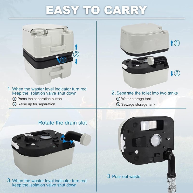 OPL5 Portable Toilet, 6.4 Gallon 24L Piston Pump Flush with Level indicator Detachable Anti-Leak Handle Water Pump,Rotating Spout Indoor & Outdoor Hiking Toilet for Camping, Fishing Travel - Image 5