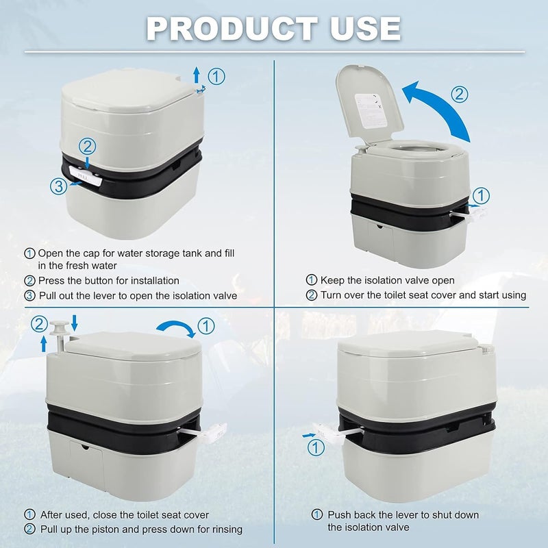 OPL5 Portable Toilet, 6.4 Gallon 24L Piston Pump Flush with Level indicator Detachable Anti-Leak Handle Water Pump,Rotating Spout Indoor & Outdoor Hiking Toilet for Camping, Fishing Travel - Image 4