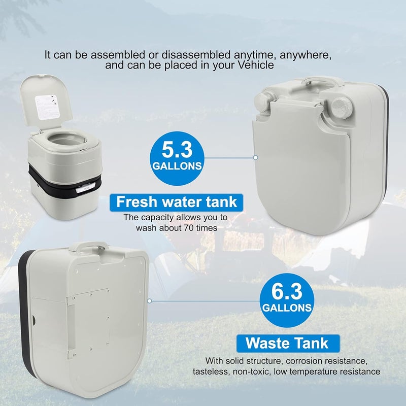 OPL5 Portable Toilet, 6.4 Gallon 24L Piston Pump Flush with Level indicator Detachable Anti-Leak Handle Water Pump,Rotating Spout Indoor & Outdoor Hiking Toilet for Camping, Fishing Travel - Image 3