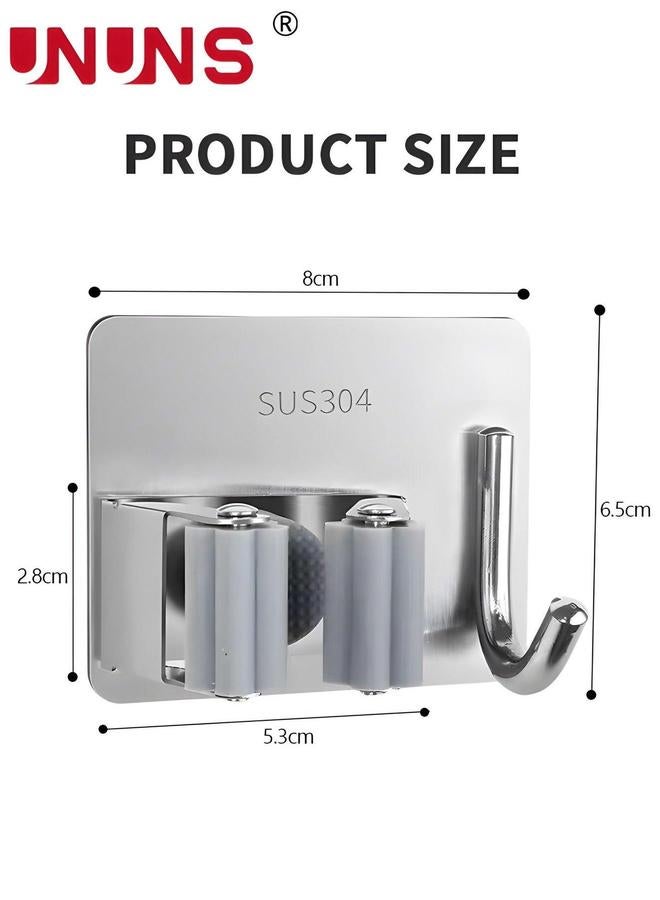 Mop Holder With Hook,5Pcs Adhesive SUS304 Stainless Steel And Broom Organizer,Wall Mounted Heavy Duty For Bathroom,Kitchen,Office