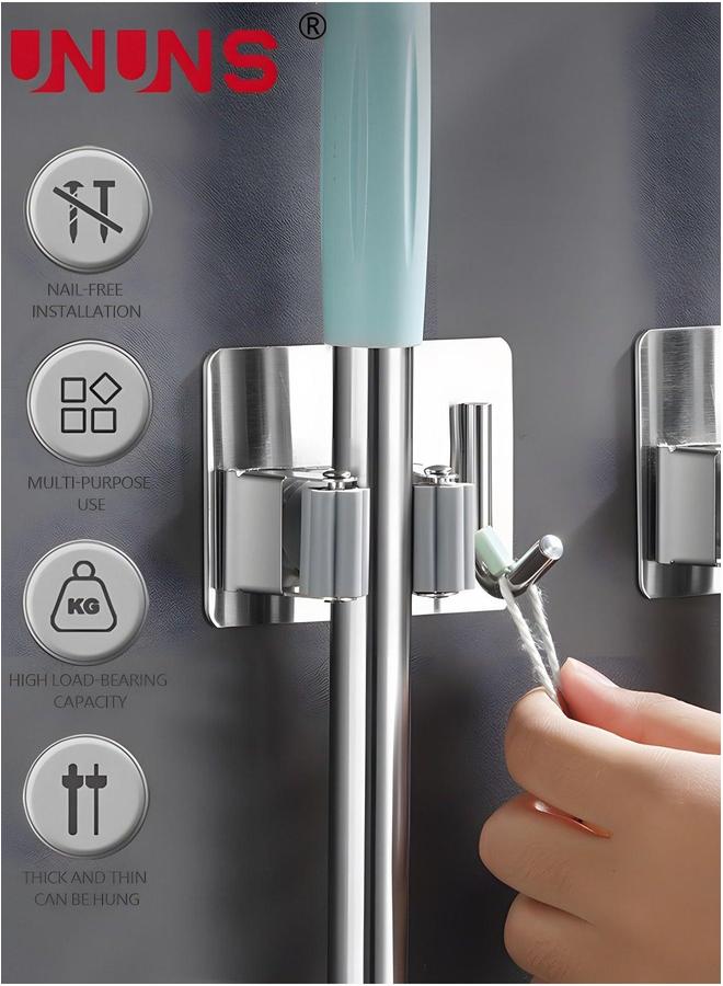 UNUNS Mop Holder With Hook,5Pcs Adhesive SUS304 Stainless Steel And Broom Organizer,Wall Mounted Heavy Duty For Bathroom,Kitchen,Office  - Image 2