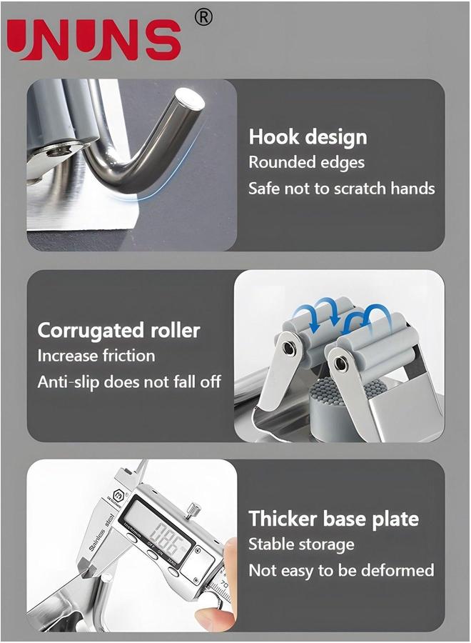UNUNS Mop Holder With Hook,5Pcs Adhesive SUS304 Stainless Steel And Broom Organizer,Wall Mounted Heavy Duty For Bathroom,Kitchen,Office  - Image 5