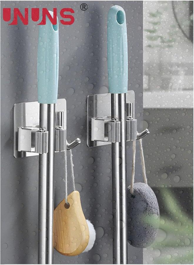 UNUNS Mop Holder With Hook,5Pcs Adhesive SUS304 Stainless Steel And Broom Organizer,Wall Mounted Heavy Duty For Bathroom,Kitchen,Office  - Image 3