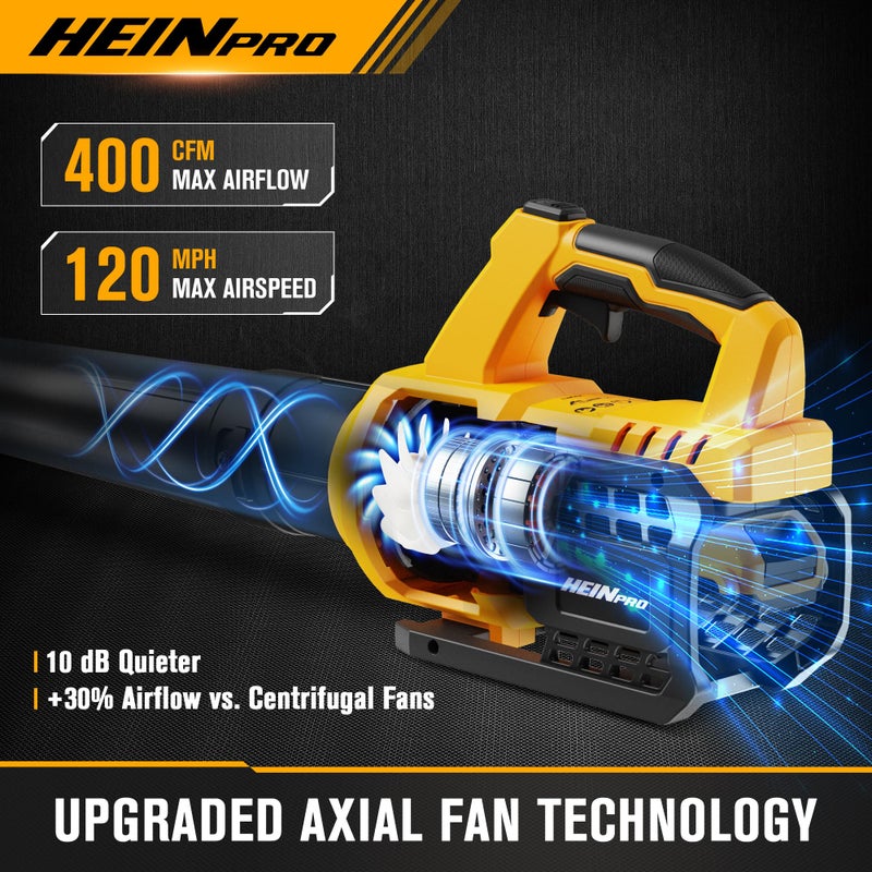 HEINPRO Cordless Leaf Blower Compatible with Dewalt 20V Max Battery 400CFM Electric Leaf Blower Cordless, Variable Speed, Turbo Mode, Leaf blowers Battery Powered for Lawn Care, Yard(Tool Only) - Image 3