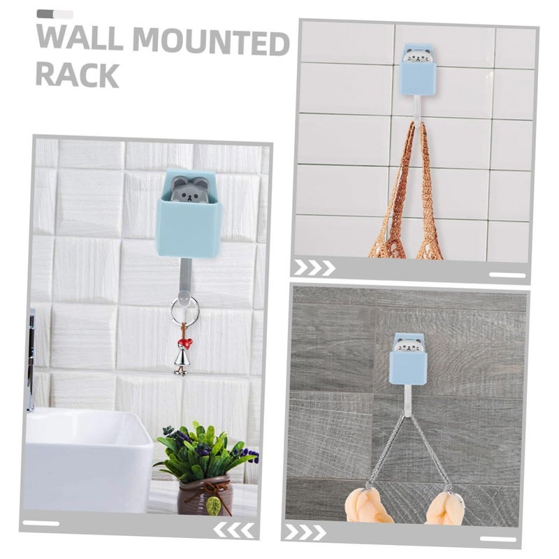 4 Pcs Cartoon Cat Adhesive Wall Hooks Strong Key Holder And Coat Hanger For Bathroom Home Decor Non Damage Wall Mount Light Blue Gray - Image 4