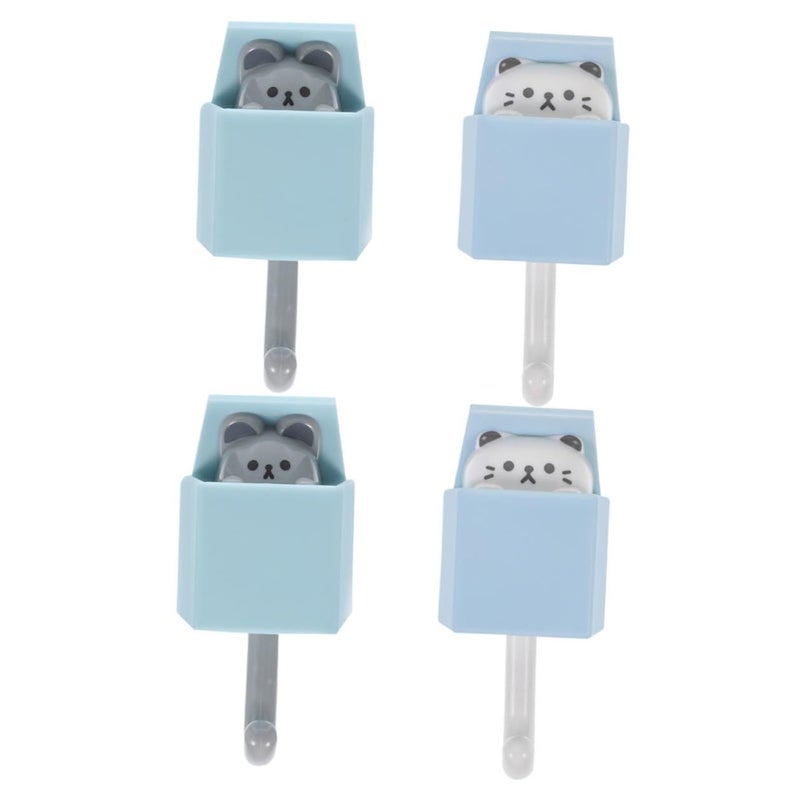 4 Pcs Cartoon Cat Adhesive Wall Hooks Strong Key Holder And Coat Hanger For Bathroom Home Decor Non Damage Wall Mount Light Blue Gray - Image 2